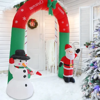 2.4 מ ' גובה חג המולד מתנפחים הקשת 3D Cartoon מטר קשת עם סנטה קלאוס, איש שלג עבור חג המולד מסיבת שנה החדשה מתנה
