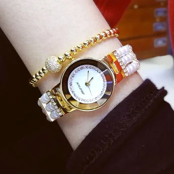 2021 נסיכה מתוקה גברת פרל שעונים אלגנטיים תוספות בסגנון לבן, רוז זהב שעוני יד אישה מלאה יהלום שעון יד לנשים