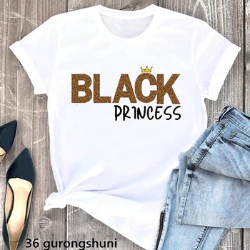 2022 השחור הנסיכה מכתב הדפסה חולצת טי נשים המלכה האפריקנית השחורה בנות קסם חולצה נשית אופנה הקיץ שרוול קצר חולצה