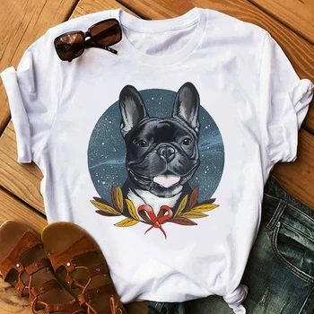 2022 חם מכירה Kawaii בולדוג צרפתי. חולצת נשים כלבים גבי יתדות נשי קיץ נשי אסתטי בגדים גרפי טי-שירט לכל היותר