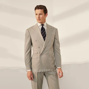 2023 אופנה חדשה גברים חליפות Slim Fit 2 חתיכות כפול עם חזה אלגנטי עסקית רשמית השושבינים חליפות חתונה De Trajes גבר