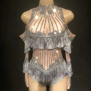 2023 זוהר אבני חן ציצית סקסי בגדי הגוף לנשים מועדון ריקודים די. ג ' יי בגדי ריקוד מוט הבמה, תלבושות בר לובש.