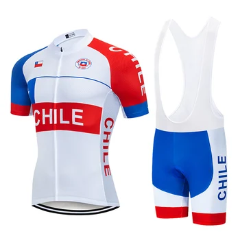 2023 נבחרת צ 'ילה רכיבה על אופניים ג' רזי 9D סינר סטים אופניים מכנסי החליפה יוקרתי Ciclismo Mens קיץ יבש מהירה אופניים בגדים Maillot שקרתה שם