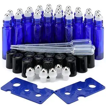24pcs/lot 10ml רולר בול בקבוק אמבר כחול עבה בושם זכוכית רולר בקבוק רולר בול בקבוק המכל שמן