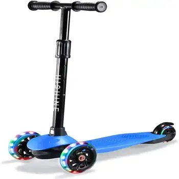 3-גלגל מתקפל קטנוע עם Lightup גלגלים & להארכה T-Bar - כחול