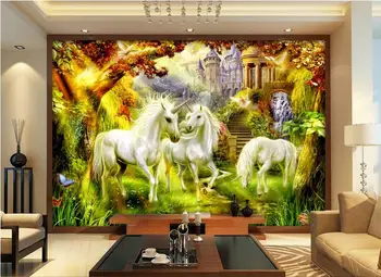 3d חדר טפט מותאם אישית ציור קיר ארוגים מדבקת קיר של פיות talestyle הסוס הלבן קרן ציורים, תמונות טפט לקירות
