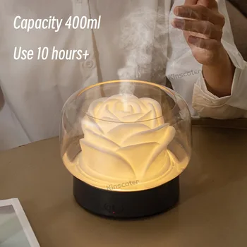 400ml רוז פרח ארומה מפזר ערפל חשמלי להכנת ארומתרפיה חיוני שמן אוויר אדים עם מנורת לילה על מתנת החג