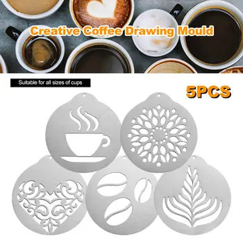 5Pcs נירוסטה קפה זר עובש DIY שכבות שבלונות לקיר קפוצ ' ינו תבנית גרלנד עובש עוגה לקשט Coffeeware