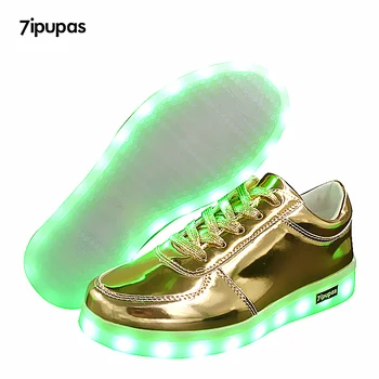 7ipupas ילדים חדש הוביל נעלי ספורט USB לטעינה ילדים LED זוהר זהב נעלי בנים בנות צבעוניים מהבהבים אורות נעלי ספורט