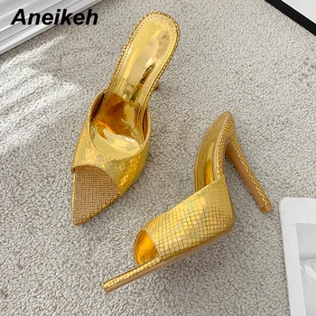 Aneikeh 2024 סקסי מעור בוהן פתוח נעלי העקב גבוה נשים הצביע ראש פתוח בבוהן החיצונית החלקה סנדל החוף פרדות מוצק