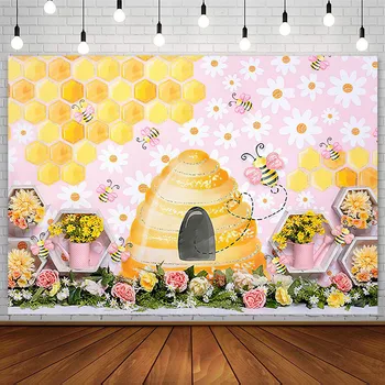 Avezano הנסיכה רקע ורוד פרחוני דבורת דבש ילדים ילדה יום הולדת דיוקן קייק סמאש רקעים לצילום סטודיו לצילום