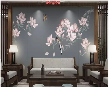 beibehang גודל מותאם אישית בסגנון סיני לוטוס כחול פסטל צבע הסלון ספה טלוויזיה רקע ציור קיר טפט behang