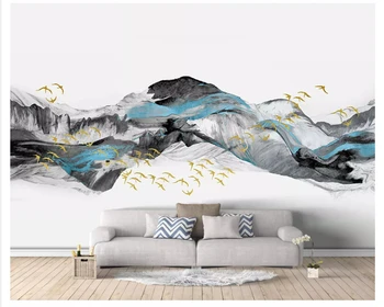 beibehang יצירתי סטריאו טפט ציפור טיסה חדשים סיני מופשט כחול אמנותי נוף רקע קיר מסמכי עיצוב הבית