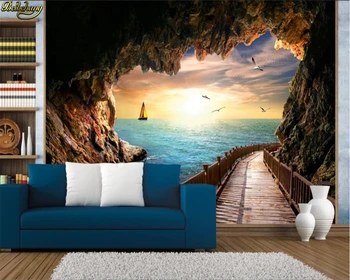 beibehang מותאם אישית 3d טפט קיר המערה ימי שקיעה יפה נוף ציור המסמכים דה parede טפטים לסלון