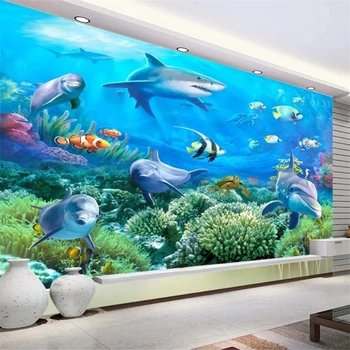 beibehang מותאם אישית ציורי 3d סטריאו תמונה טפט הים התחתון הסיפור דולפינים הטלוויזיה רקע קיר הסלון, חדר השינה 3d טפט
