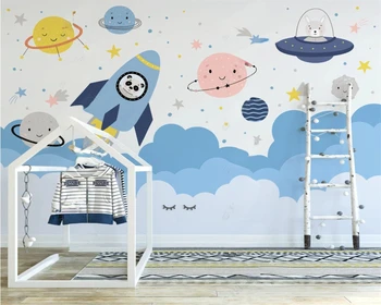 beibehang מותאמים אישית חדשים מודרניים נורדי מצוירת קריקטורה רקטות בשטח הארץ ילדים רקע טפט papier peint