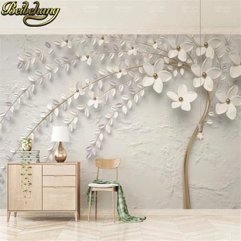 beibehang תמונה מותאמת אישית טפט בסלון טלוויזיה רקע קיר נייר מובלט פרח עץ ציור דמות מופשטת
