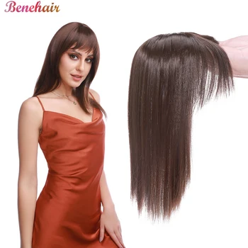 Benehair סינטטי 2 קליפים שיער טופר נשים פאה עם פוני 5x7CM מזויף חתיכת שיער ישר קליפ ב-תוספות שיער