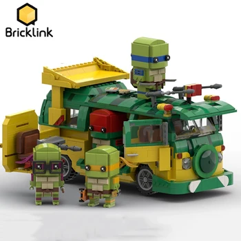 Bricklink רעיונות הסרט דמויות צב Brickheadz ו-ואן מסיבת העגלה יצירתי מומחה המכונית מגדיר את אבני הבניין צעצועים חג המולד Gif