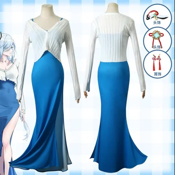 Genshin השפעה Shenhe כי החליפה מקרית ללבוש פאה המשחק cosplay השמלה suspender שמלת סריגה קרדיגן