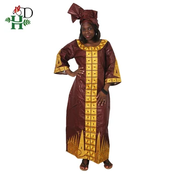 H&D 2022 אפריקה כותנה שמלה לנשים Bazin ריש השמלה ראש עוטפת אפריקה בגדים מותאמים אישית דאשיקי רקמה שמלות מקסי