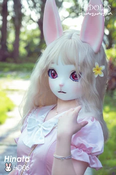 (HD06)HiDolls 'הינאטה'Handmade נקבה/ילדה שרף מלא הראש ארוך האוזן קיטי קוספליי יפני Animego BJD חתול Kigurumi בובת מסיכה