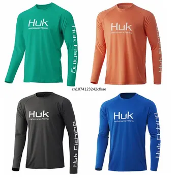 HUK דיג חולצות הגנת Uv חולצות שרוול ארוכות חיצוני הקיץ UPF 50+ ביצועי ספורט ג ' רזי לנשימה דיג בגדים