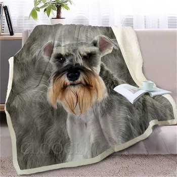 HXSchnauzer שמיכות 3D גרפי חיות כלבים כפול Layar שמיכה חיות מחמד מודפס שמיכת קטיפה המשרד תנומה המכונית שמיכה