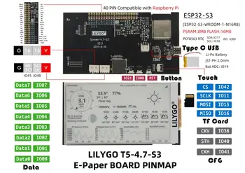 LILYGO® T5 4.7 אינץ ' E-נייר V2.3 ESP32-S3 פיתוח נהג לוח תצוגה מודול תמיכה TF תואם Pi פטל