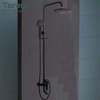 Torayvino חדר מקלחת ברז סט הקיר מקלחת גשם מיקסר גג שחור תרסיס+יד תרסיס ברז
