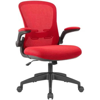 Vineego אמצע הגב רשת כיסא משרדי עם תמיכה המותני גובה מתכוונן Office הכיסא עם Flip-נשק, אדום