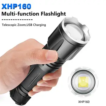 XHP160 אור חזק לפידים נייד פנס LED נטענת USB אלומיניום זום טקטי פנס חירום קמפינג אור