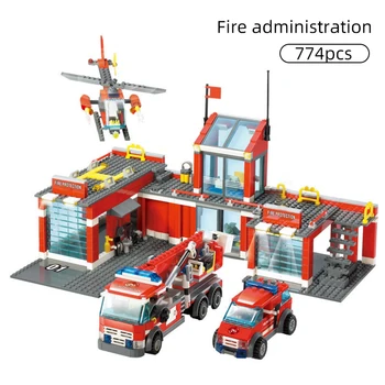 אבני בניין עיר מכבי אש מודל 774pcs תואם הבניין כבאי אדם משאית הארה אבני הבניין צעצועים c