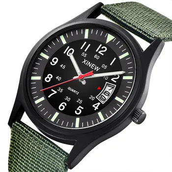 אופנה חגורת שעונים עגול חיוג רצועת ניילון גברים הילד צבאי תאריך קוורץ שעון יד יוקרתי שעוני יד Relogio Masculino רלו