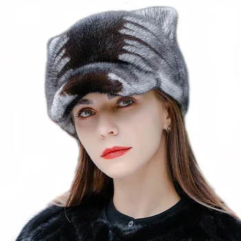 אופנה חדשה חמוד אוזניים באוזן הגנה בכובע פרווה מינק כובע נשי החורף מינק סרוגה כובע לנשים לשמור על חם בחורף פרווה אמיתית הכובע