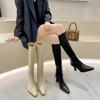 אופנה חדשה יוקרה מחודד בוהן פגיון נעלי נשים רטרו מתכת אבזם רוכסן הברך מגפיים גבוהים סלים טאסל מגפיים אישה גודל 39