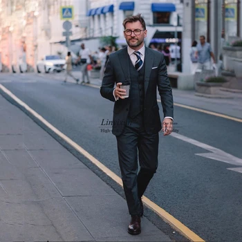 אופנה כחול-Mens חליפות עסקית רשמית בלייזר 3 חתיכה להגדיר החתונה טוקסידו חתן Slim Fit Terno Masculino מעיל אפוד מכנסיים