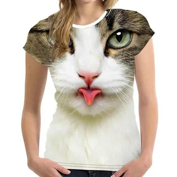 אופנה נשים חולצות 3D חתול להדפיס חולצות קיץ Famale חולצות חיה Harajuku Tees O-צוואר 2022 קצר שרוולים מנופחים בגדים