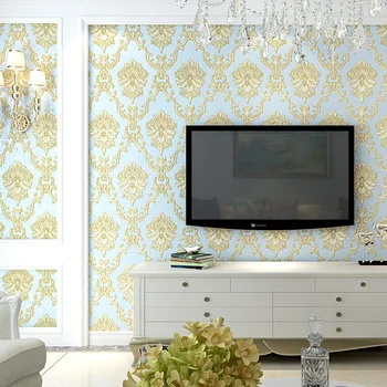 אירופה דמשק פרחוני דביק קיר ניירות רול עבור הסלון חדר השינה קירות מדבקה כחולה בז ' vinilos ונקייה קשר
