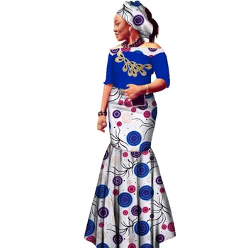 אלגנטי אפריקה באורך קרסול רטרו ערב מסיבה סקסית אפריקה הדפסה אופנה שמלה באביב Slim Fit מחוץ כתף לשסף את הגלימות פאטאל