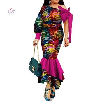 אפריקה שמלה לנשים 2023 חדש אלגנטי מקסי צבעונית החלוק אפריקה זמן הדפסה Vestido כתף אחת קפלים תלבושות WY3324