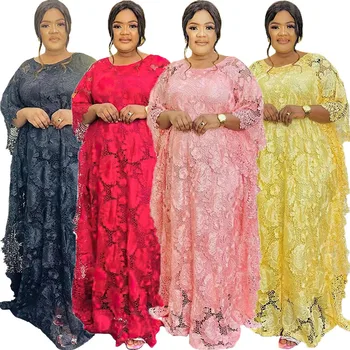 אפריקה שמלות 2023 נשים מוסלמיות Abaya במזרח התיכון תחרה חלולה בגדים אפריקה Boubou בתוספת גודל שמלה דובאי Jilbab החלוק