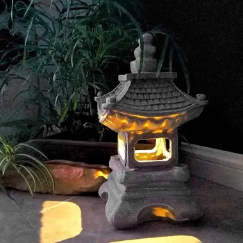 בסגנון יפני חצר קישוט שרף מנורה סולרית ארמון פנסים זן נוף האורות בבית גינון קישוט