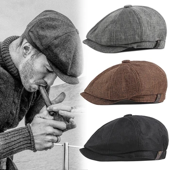 בציר גברים כומתה כתב כובעים מערבי קלאסי כתב כובעי כותנה כובע הברט שטוח ברים מתכוונן גברים האביב הכומתות קאפ
