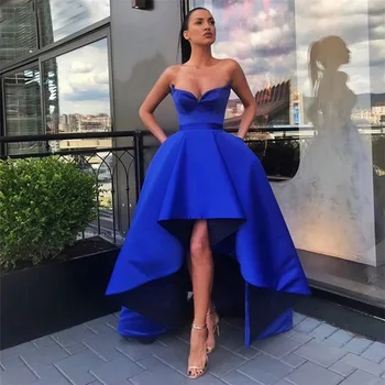 גבוה נמוך בתוספת גודל שמלת סאטן ערב 2021 סימטרית נשף מסיבת שמלה כחול רויאל החלוק דה נשף Vestido Noiva JYFS001