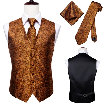 היי-גברים עניבת החליפה של האפוד להגדיר עיצוב חדש כתום זהב פייזלי משי שמלת הווסט להגדיר עבור גברים אקארד מותנייה החתונה ז ' קט