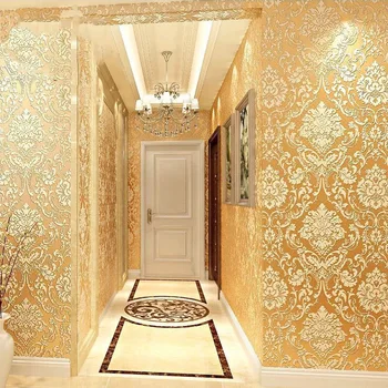 זהב פרחוני דמשק עיצוב חדר נייר קיר לעיצוב הבית Bedrrom סלון טפטים על הקיר 3d Emboseed רול קיר