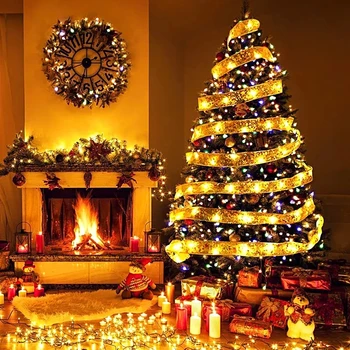 חג מולד קישוט סרט LED פיות אורות עץ חג המולד קישוטים הביתה 2023 DIY קשתות מחרוזת אור שמח שנה חדשה 2024