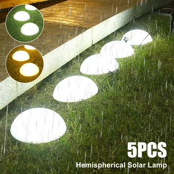 חדש 5Pcs שמש הקרקע אורות IP65 עמיד למים סולארית לגינה הקרקע מנורות 5-In-1 המיספרי סולארית דשא אורות חיצונית סולארית