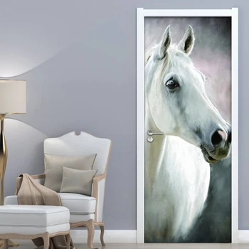 חיה סוס Creative DIY דביק הדלת 3D מדבקת קיר תמונות קיר הסלון חדר השינה ללמוד הדלת תמונות טפט